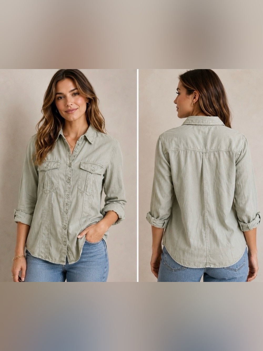 Chico's Soft Sage Lyocell Button Down Shirt